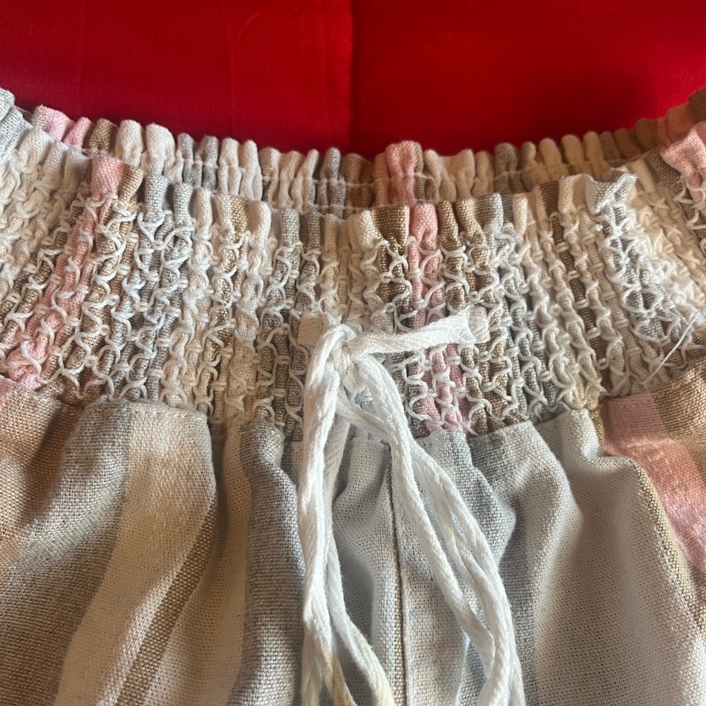 Cisono Wovens Striped Smocked Waist Shorts Pink Tan Grey Boho Summer Womens - Picture 4 of 5